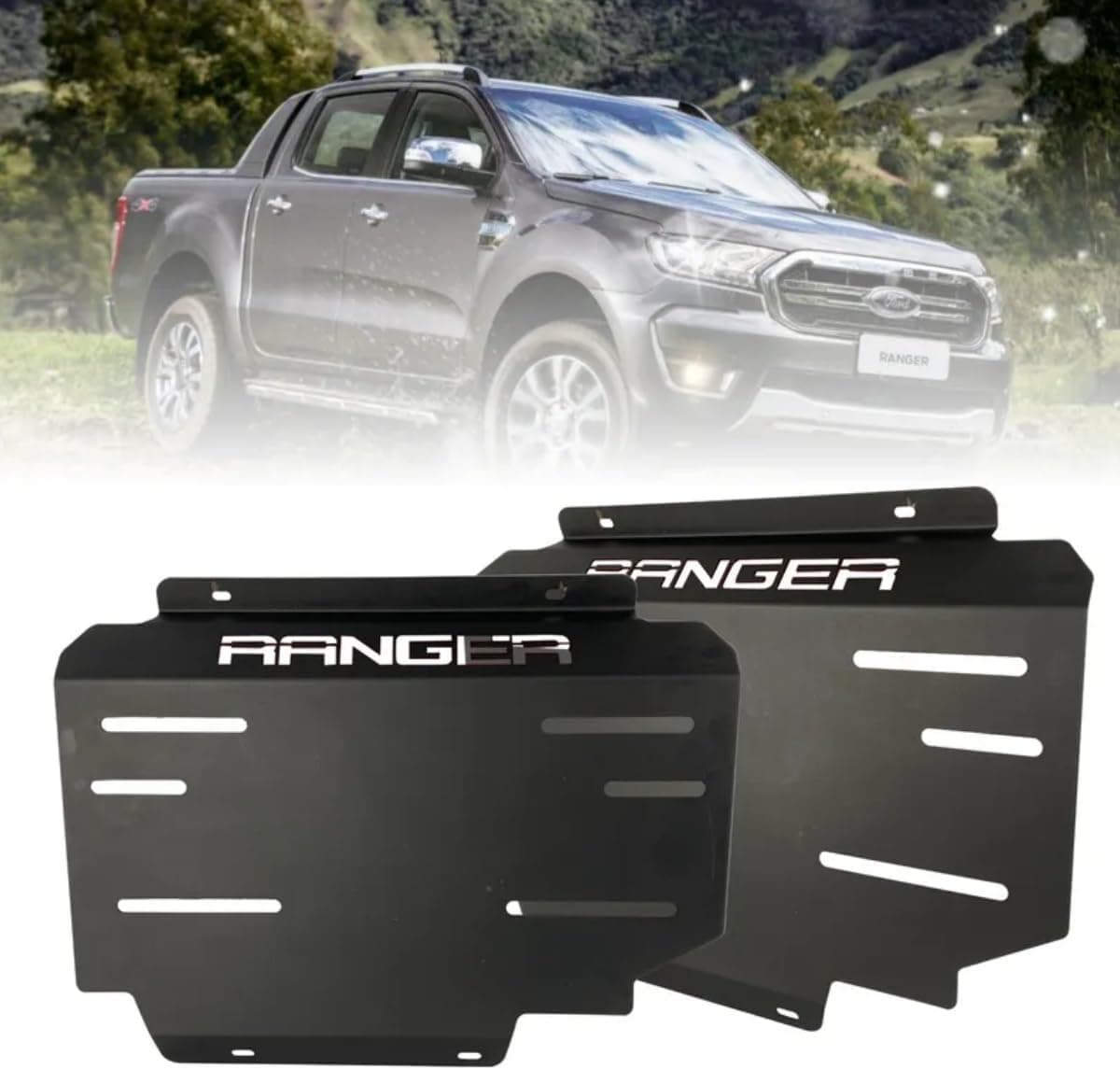 Protetor de Cárter Motor Ford Ranger 2013 a 2023 Aço Carbono Reforçado 2,65mm Peito de Aço Preto Fosco – Proteção Off-Road CeK Acessórios