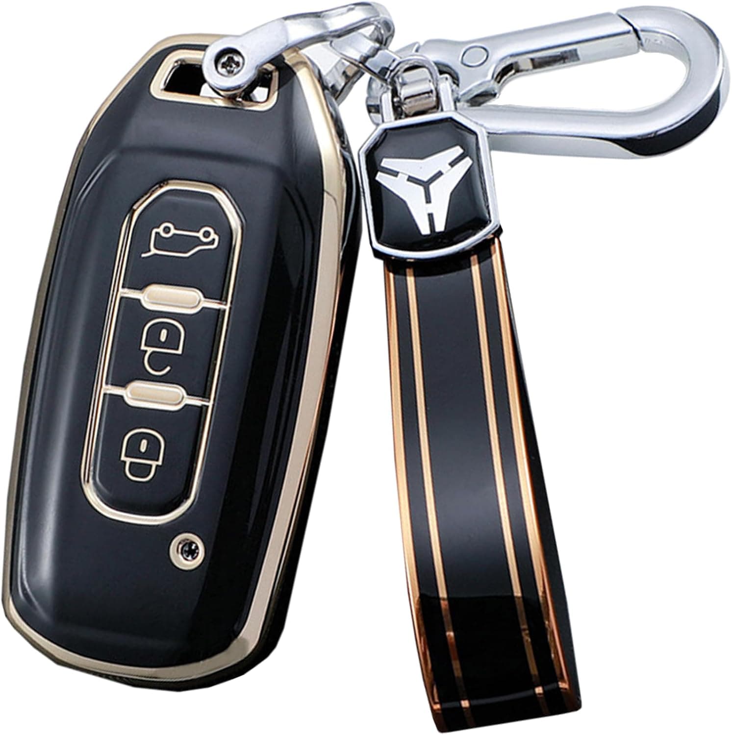 SANRILY Capa de chaveiro macia Golden-Edge para Ford Territory 2023 2022 2021 titânio EV sem chave sem chave 3 botões capa com chaveiro TPU preto