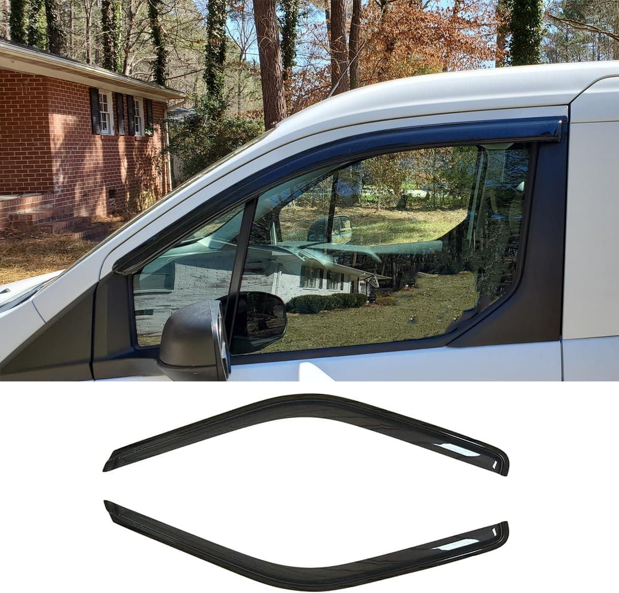 Viseira defletora de janela lateral serve para Ford Transit 2014-2022, 2 peças de proteção contra chuva e sol fumaça escura à prova de estilhaçamento 92676
