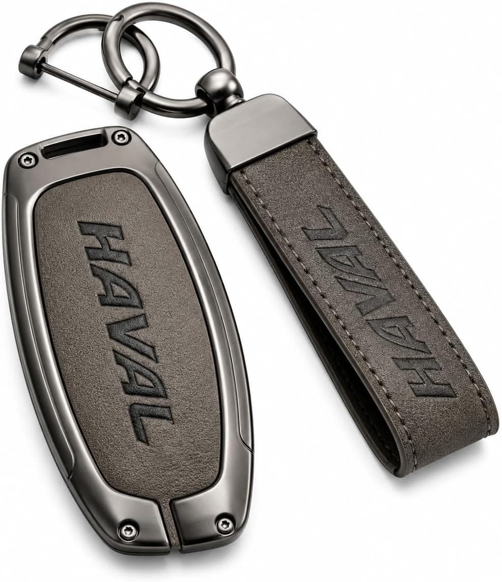Capa de Chave em Couro para Haval H6 GT PHEV HEV2 e H9, Cinza-Escuro
