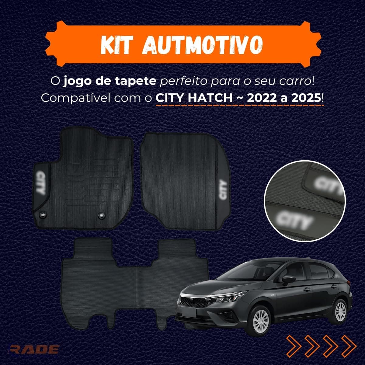 Jogo de Tapete Emborrachado Compatível com City Hatch 2022 2023 2024 2025 Kit Automotivo Premium