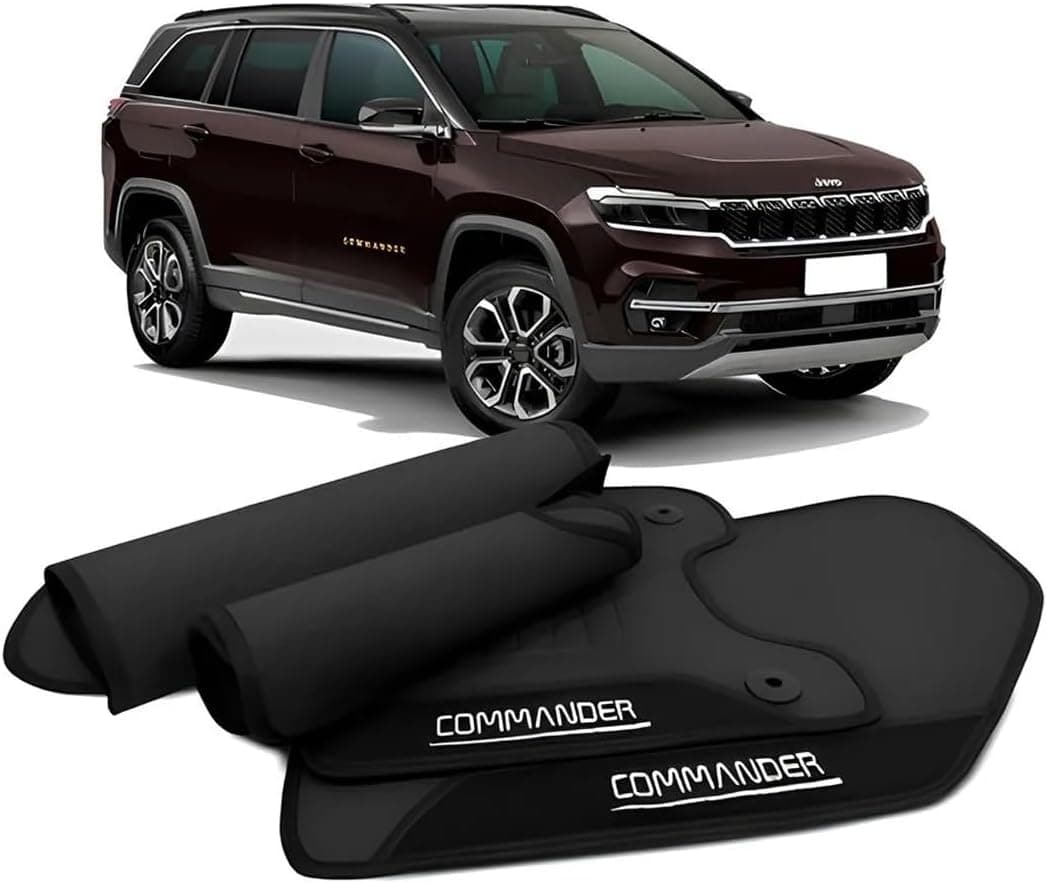 Jogo 4 Peças Tapete Carpete Automotivo Commander 2022 a 2025 Preto Com Grafia