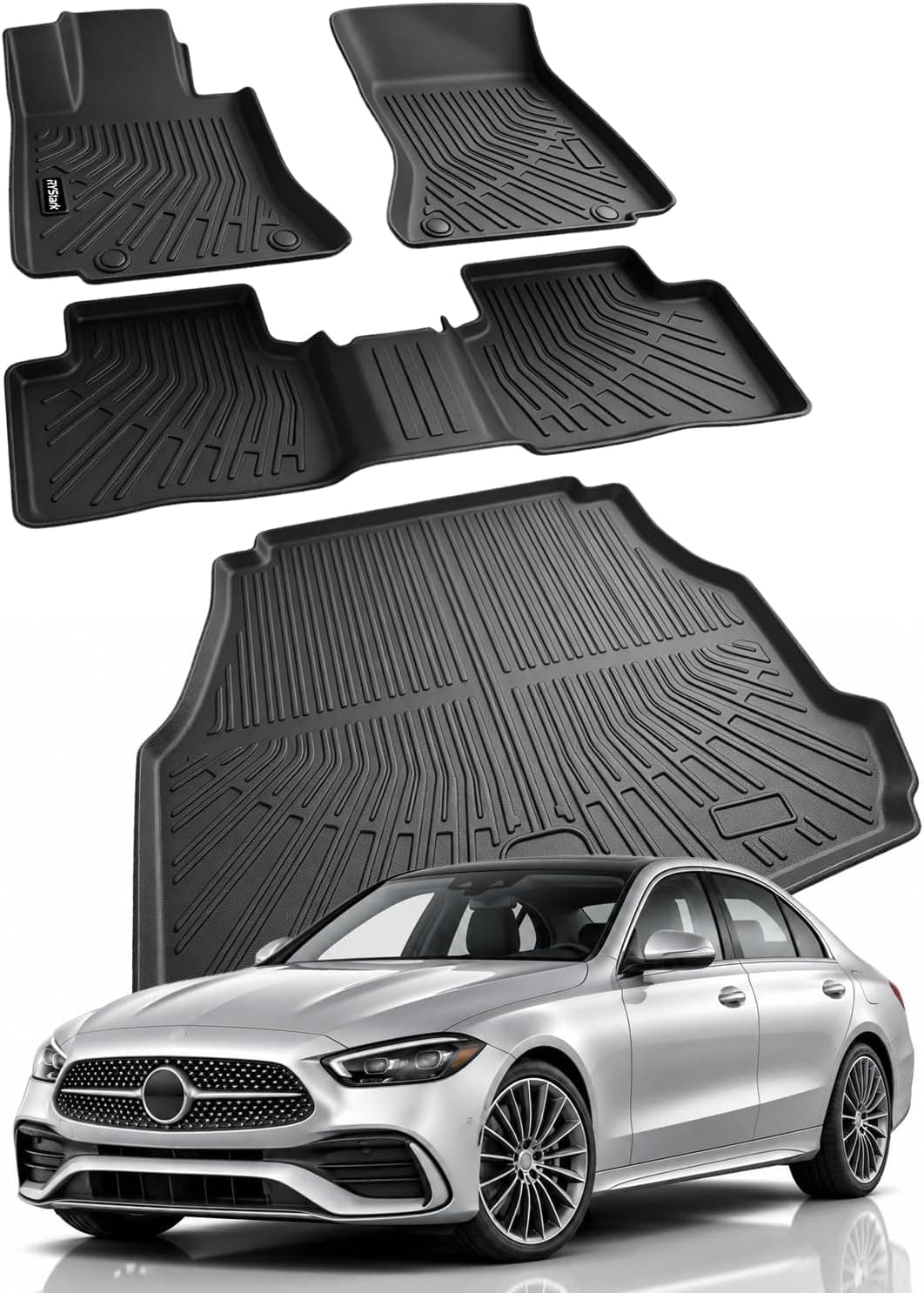 Compatível com Mercedes Benz C Class 2022-2026 Sedan C300/C43 AMG/C63 AMG S, tapetes de chão e forro de carga, acessórios de forro antiderrapante TPE de…